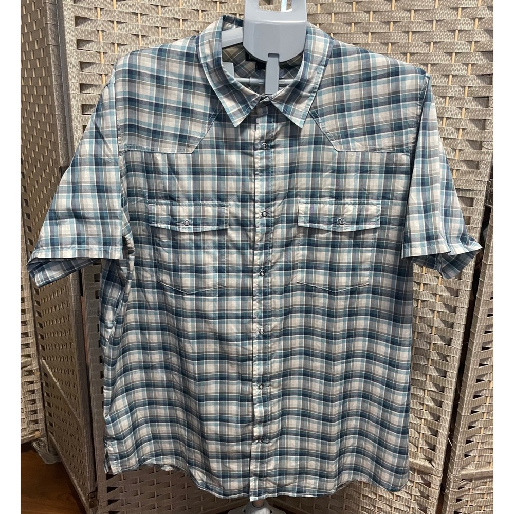 Patagonia Mens Blue Plaid Snap Front Short Sleeve Ventilated Shirt Size XL